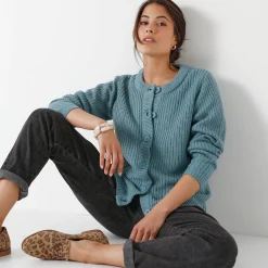 Vest met knopen in patenttricot