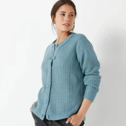Vest met knopen in patenttricot