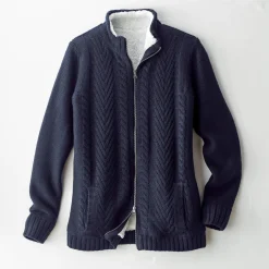 Vest met rits en kabelmotieven, gevoerd met pluchetricot