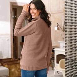 Vest met rits en kabelmotieven, gevoerd met pluchetricot