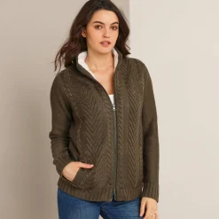 Vest met rits en kabelmotieven, gevoerd met pluchetricot