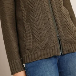 Vest met rits en kabelmotieven, gevoerd met pluchetricot