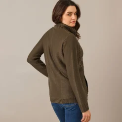 Vest met rits en kabelmotieven, gevoerd met pluchetricot