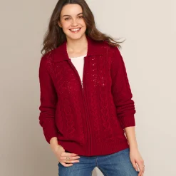 Vest met rits en polokraag, kabeltricot