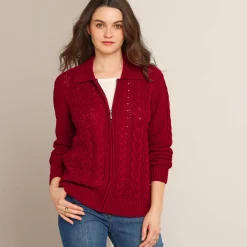 Vest met rits en polokraag, kabeltricot