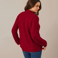 Vest met rits en polokraag, kabeltricot