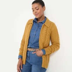 Vest met rits en polokraag, kabeltricot