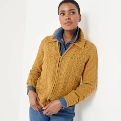 Vest met rits en polokraag, kabeltricot