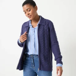 Vest met rits en polokraag, kabeltricot