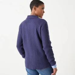 Vest met rits en polokraag, kabeltricot