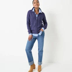 Vest met rits en polokraag, kabeltricot