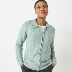 Vest met rits en polokraag, kabeltricot
