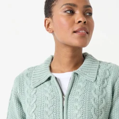 Vest met rits en polokraag, kabeltricot