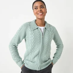 Vest met rits en polokraag, kabeltricot