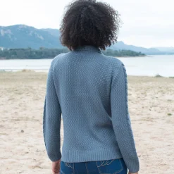 Vest met rits en polokraag, kabeltricot