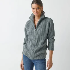 Vest met rits, in pareltricot