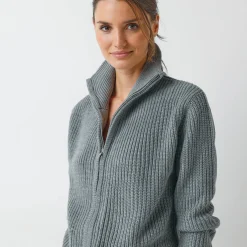 Vest met rits, in pareltricot