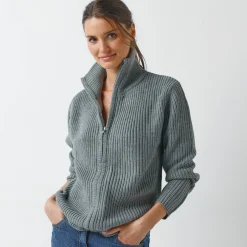 Vest met rits, in pareltricot