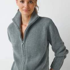Vest met rits, in pareltricot