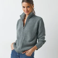 Vest met rits, in pareltricot
