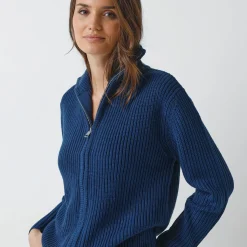 Vest met rits, in pareltricot