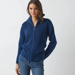 Vest met rits, in pareltricot