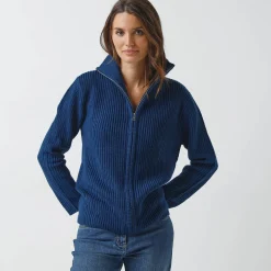 Vest met rits, in pareltricot