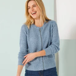 Vest met rits in patenttricot met mohairtouch