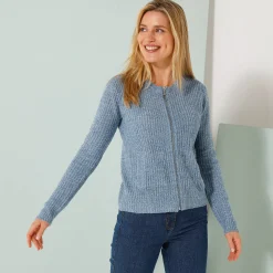 Vest met rits in patenttricot met mohairtouch