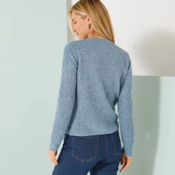 Vest met rits in patenttricot met mohairtouch