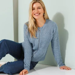 Vest met rits in patenttricot met mohairtouch