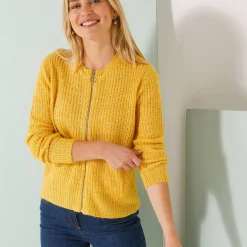 Vest met rits in patenttricot met mohairtouch