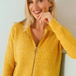 Vest met rits in patenttricot met mohairtouch