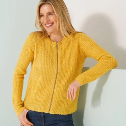 Vest met rits in patenttricot met mohairtouch