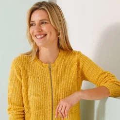 Vest met rits in patenttricot met mohairtouch