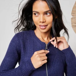 Vest met rits in patenttricot met mohairtouch