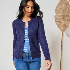 Vest met rits in patenttricot met mohairtouch