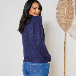 Vest met rits in patenttricot met mohairtouch