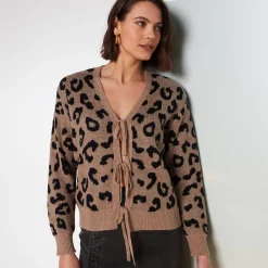 Vest met striklintjes, jacquard met luipaardmotief