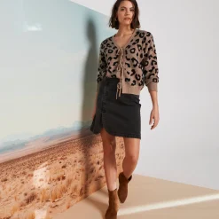 Vest met striklintjes, jacquard met luipaardmotief