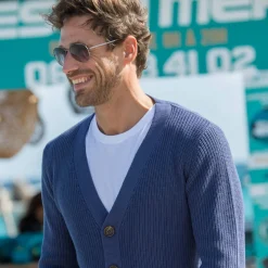 Vest met V-hals en knoopsluiting, patenttricot