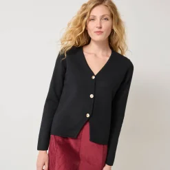 Vest met V-hals, knoopsluiting en asymmetrische onderkant