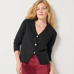 Vest met V-hals, knoopsluiting en asymmetrische onderkant