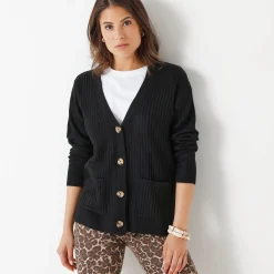 Vest met V-hals, ribtricot