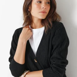 Vest met V-hals, ribtricot