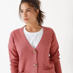Vest met V-hals, ribtricot