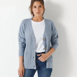 Vest met V-hals, ribtricot