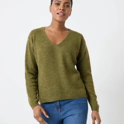 V-halstrui met lange mouwen, mix van wol en mohair