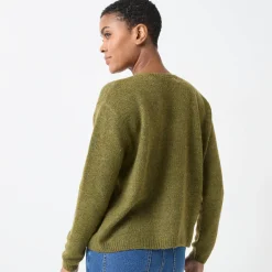 V-halstrui met lange mouwen, mix van wol en mohair