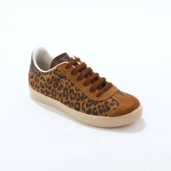 Vintage sneakers in splitleer met luipaardprint